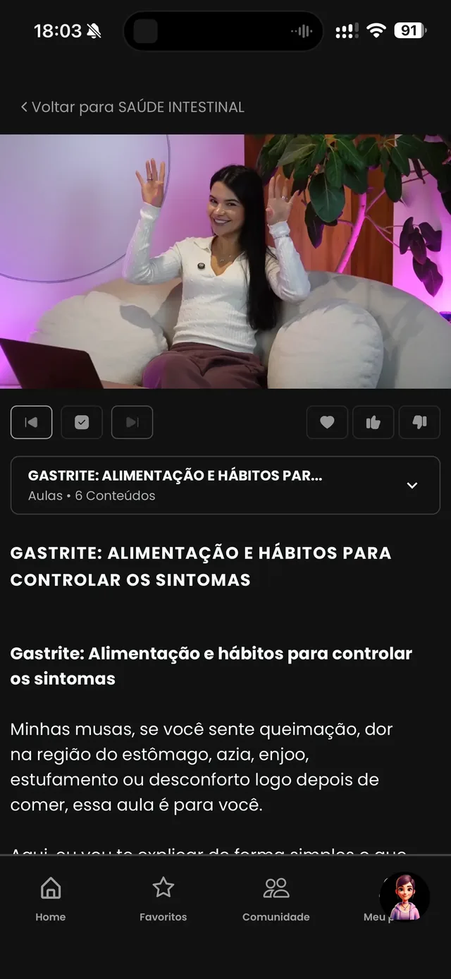 Tela do app LIFE: aulas