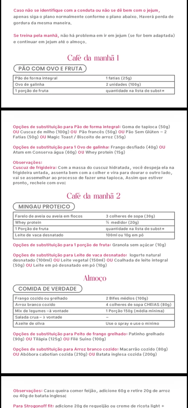 Tela do app LIFE: plano alimentar