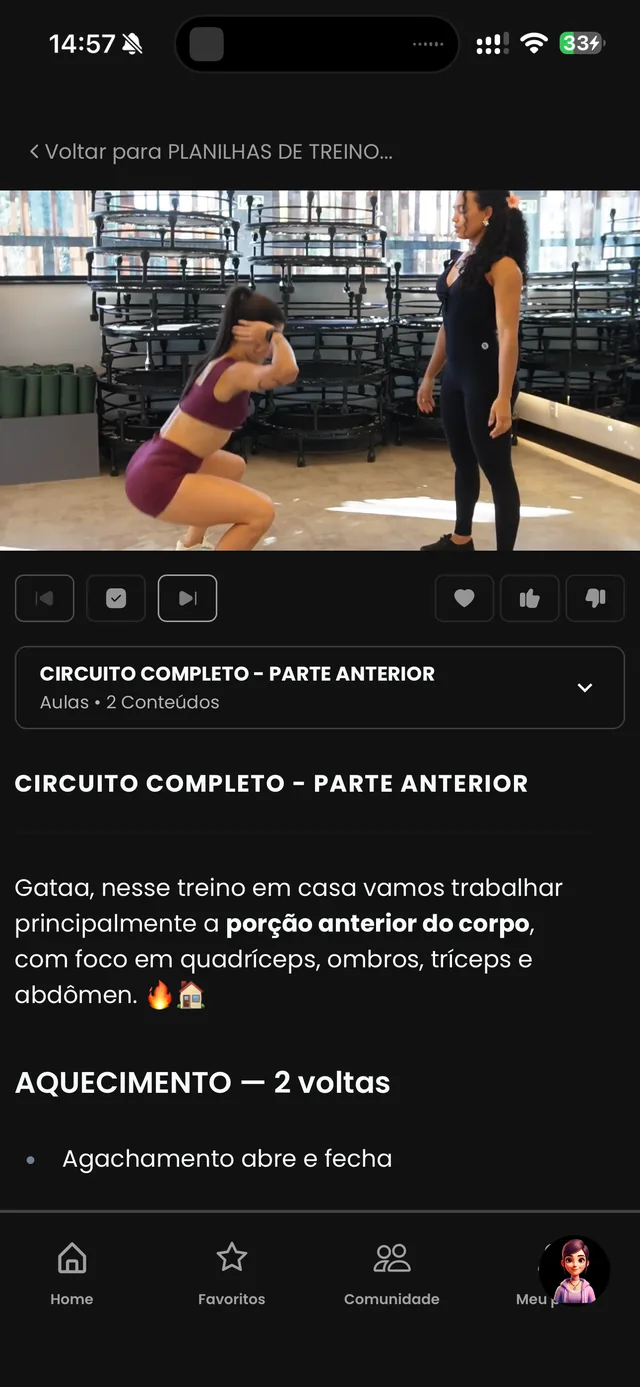 Tela do app LIFE: treinos