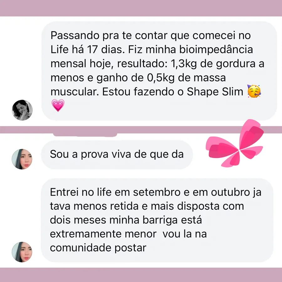 Mensagem de aluna do Time LIFE contando o resultado