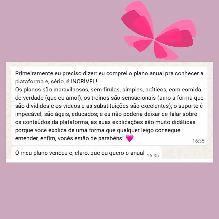 Mensagem de aluna do Time LIFE contando o resultado